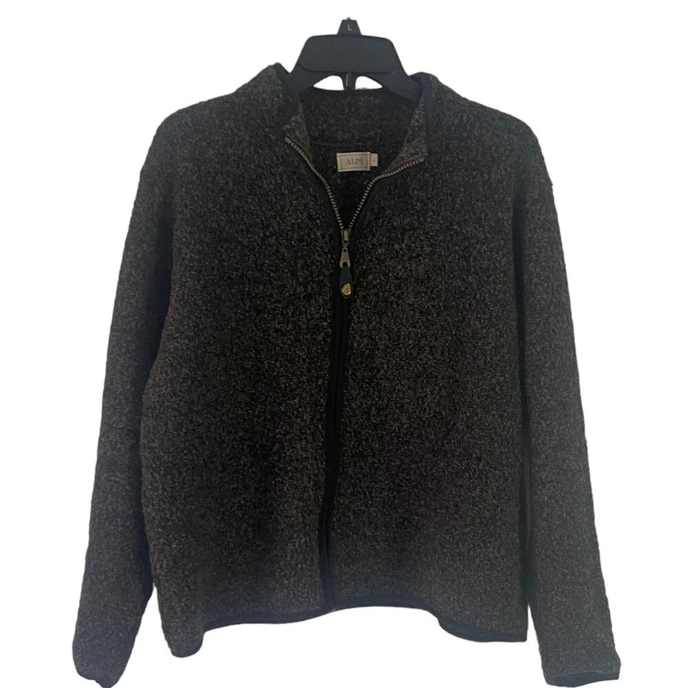 ALPS Vintage 90s Women's Size Large Speckled Brown Wool Blend Full Zip Sweater